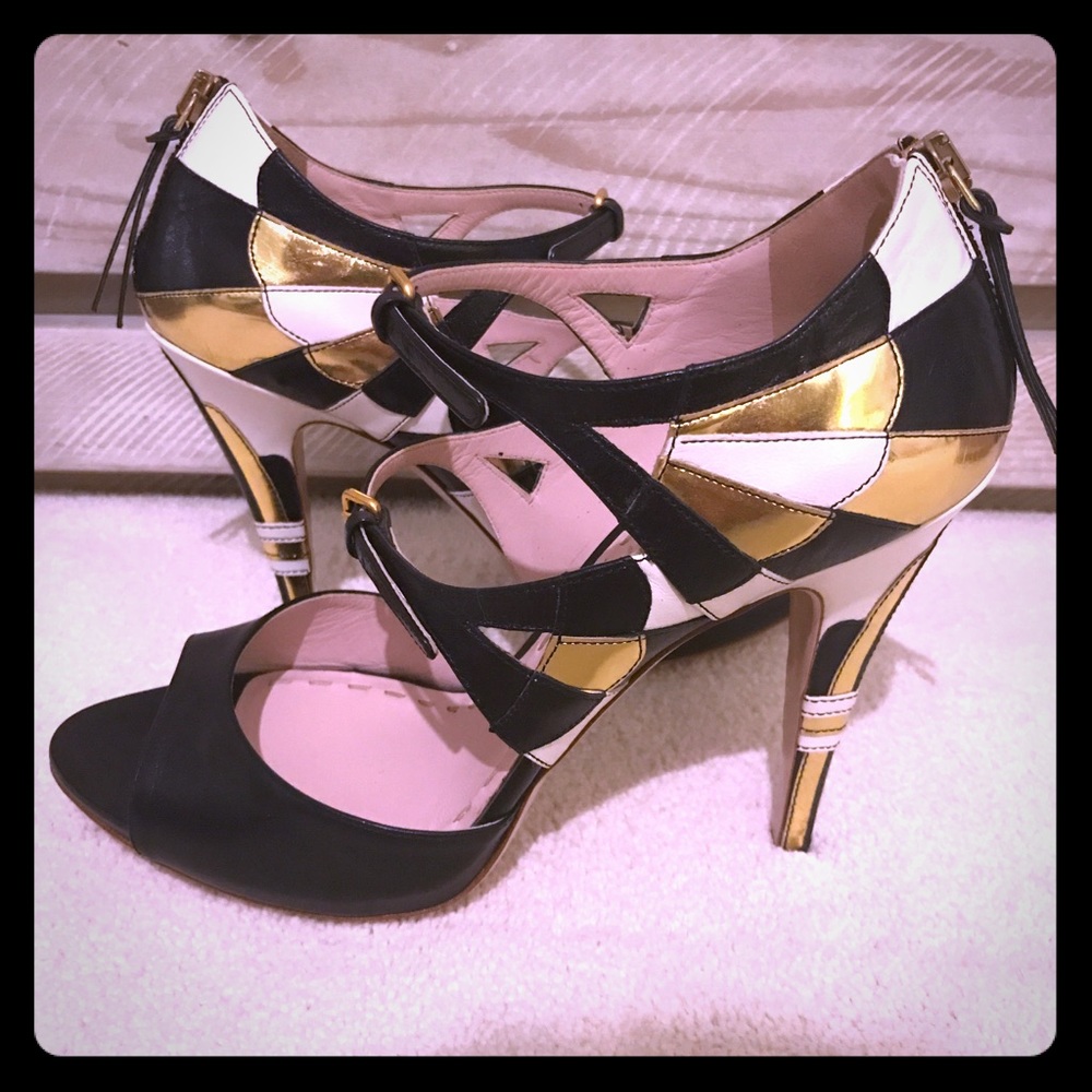 MIU MIU Art Deco Tri-Color Mary Jane Heels sz38